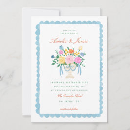 Coquette Charm Handgeschilderde Bloem Bruiloftsinv Kaart
