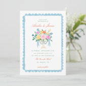Coquette Charm Handgeschilderde Bloem Bruiloftsinv Kaart (Staand voorkant)
