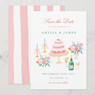 Coquette Charm Handgeschilderde Trouwkaart Save th The Date