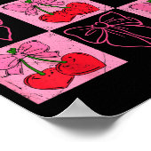 Coquette Checkred Pink Bow And Red Cherries Valent Poster (Hoek)