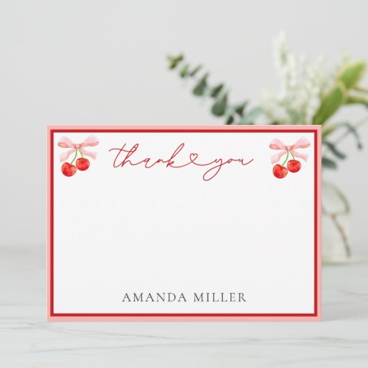 Coquette Cherry Baby shower Bedankkaart (Staand voorkant)