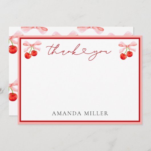 Coquette Cherry Baby shower Bedankkaart (Voorkant / Achterkant)