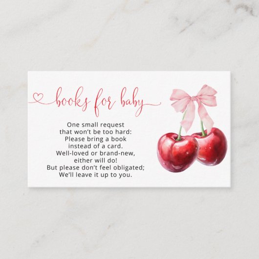 Coquette Cherry Baby shower Boek Aanvraag Informatiekaartje (Voorkant)