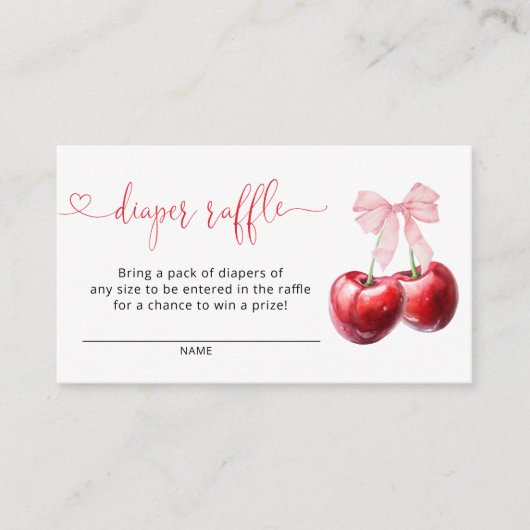 Coquette Cherry Baby shower Luier Raffle Informatiekaartje (Voorkant)