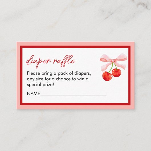 Coquette Cherry Baby shower Luier Raffle Informatiekaartje (Voorkant)