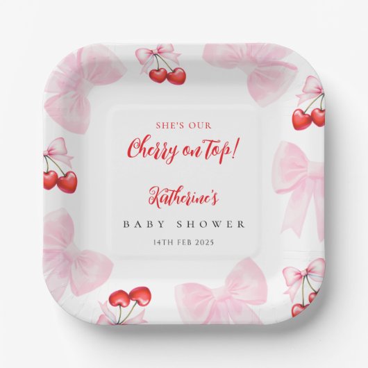 Coquette Cherry Baby shower Papieren Bordje (Voorkant)