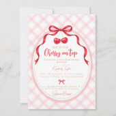 Coquette Cherry Baby Shower Uitnodiging (Voorkant)