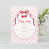Coquette Cherry Baby Shower Uitnodiging (Staand voorkant)
