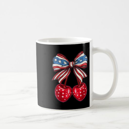 Coquette Cherry Bow Patriottische Vlag van de VS 4 Koffiemok (Rechts)