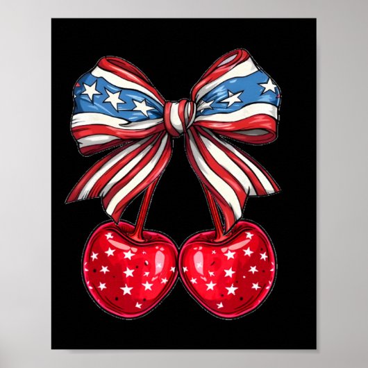 Coquette Cherry Bow Patriottische Vlag van de VS 4 Poster (Voorkant)