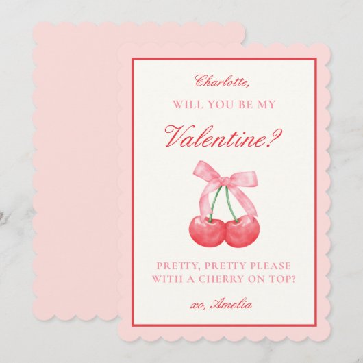 Coquette Cherry & Bow Valentijns of Galentines Day Feestdagenkaart (Voorkant / Achterkant)
