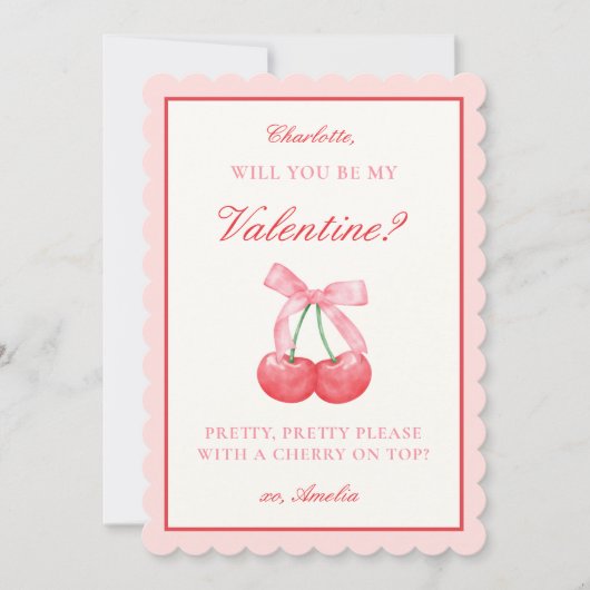 Coquette Cherry & Bow Valentijns of Galentines Day Feestdagenkaart (Voorkant)