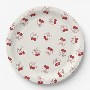 Coquette Cherry Bow Verjaardagspapier Borden Papieren Bordje