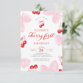 Coquette Cherry eerste verjaardag Kaart (Staand voorkant)