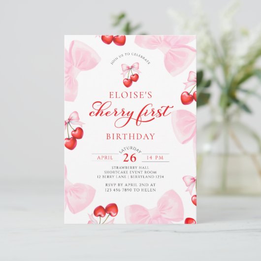 Coquette Cherry eerste verjaardag Kaart (Staand voorkant)