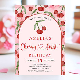 Coquette Cherry Eerste Verjaardag Red Cherry Verja Kaart