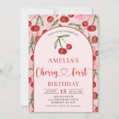 Coquette Cherry Eerste Verjaardag Red Cherry Verja Kaart (Voorkant)