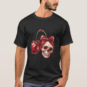 Coquette Cherry en Bow Skull Kawaii Cherry Aesthe T-shirt