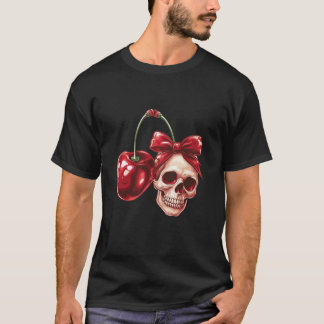 Coquette Cherry en Bow Skull Kawaii Cherry Aesthe T-shirt