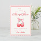 Coquette Cherry Maid of Honor Aangepaste Naam Voor Kaart (Staand voorkant)