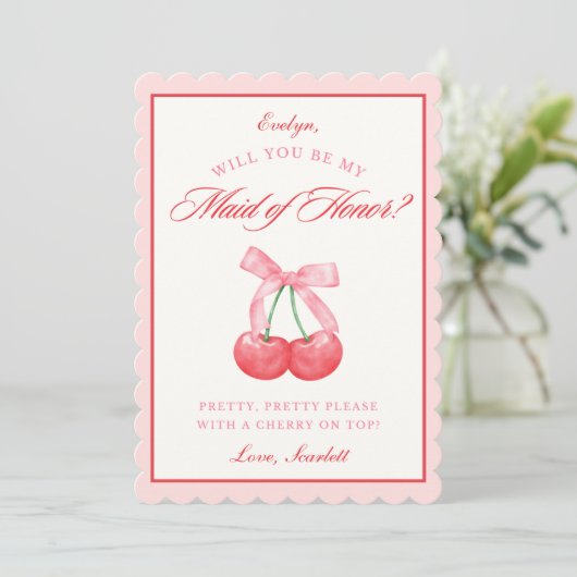 Coquette Cherry Maid of Honor Aangepaste Naam Voor Kaart (Staand voorkant)