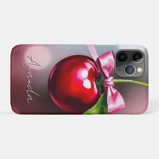 Coquette Cherry met roze strik en blad Case-Mate iPhone Case (Achterkant (horizontaal))