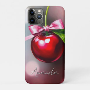 Coquette Cherry met roze strik en blad Case-Mate iPhone Case