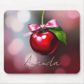 Coquette Cherry met roze strik en blad Muismat (Voorkant)