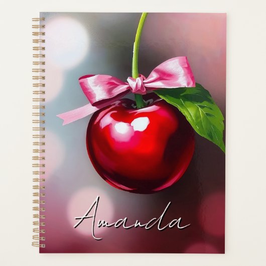 Coquette Cherry met roze strik en blad Planner (Voorkant)