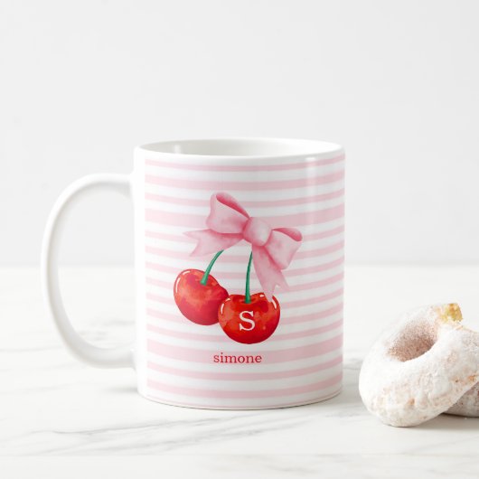 Coquette Cherry met roze strik Koffiemok (Met donut)