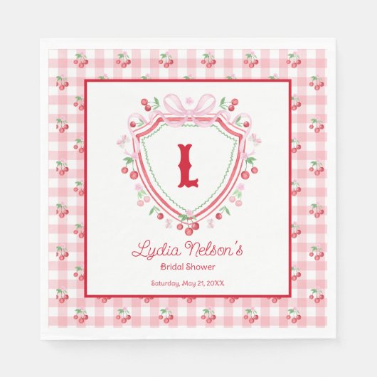 Coquette Cherry Monogam Vrijgezellenfeest Servet (Voorkant)