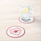 Coquette Cherry Monogram Crest Bruiloft Feestje Ronde Kartonnen Onderzetter (Insitu)