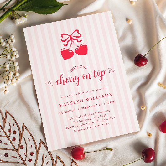 Coquette Cherry On Top Baby Shower Kaart