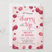 Coquette Cherry op de top 1e verjaardag uitnodigin Kaart (Voorkant)
