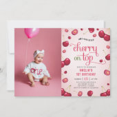 Coquette Cherry op Top 1st Verjaardag Foto Kaart (Voorkant)