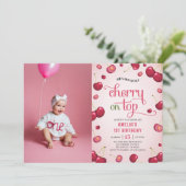 Coquette Cherry op Top 1st Verjaardag Foto Kaart (Staand voorkant)