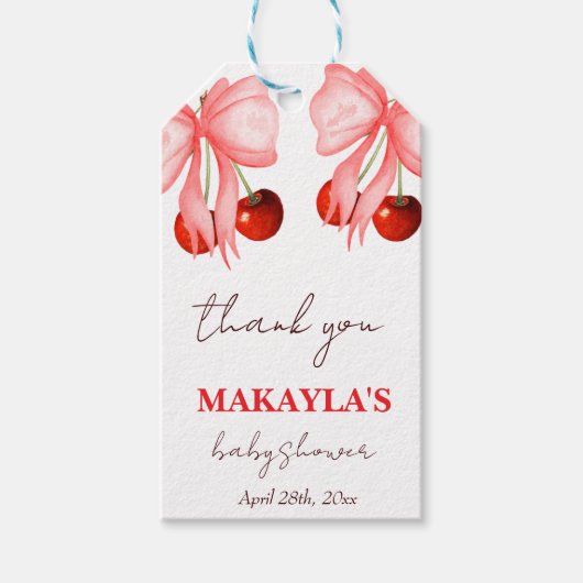 Coquette Cherry op Top Baby Girl Shower Cadeaulabel (Voorkant)