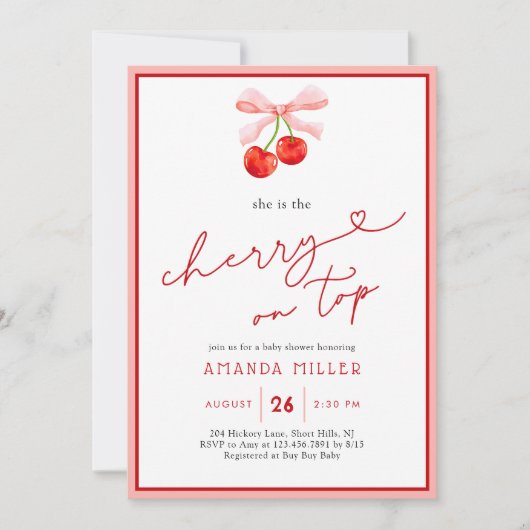 Coquette Cherry op Top Baby Girl Shower Kaart (Voorkant)