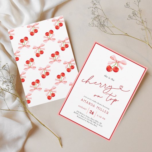 Coquette Cherry op Top Baby Girl Shower Kaart