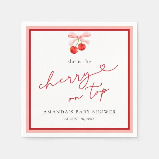 Coquette Cherry op Top Baby Girl Shower Servet (Voorkant)
