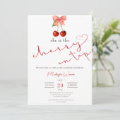 Coquette Cherry op Top Baby Meisje Douche Uitnodig Kaart (Staand voorkant)