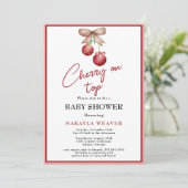 Coquette Cherry op Top Baby Meisje Douche Uitnodig Kaart (Staand voorkant)