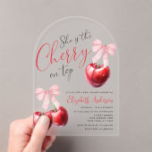 Coquette Cherry op Top Baby shower Acryl Uitnodigingen (Insitu (Draagbaar))