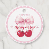 Coquette Cherry op Top Baby shower Bedankjes Labels (Voorkant)