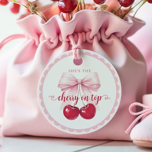 Coquette Cherry op Top Baby shower Bedankjes Labels