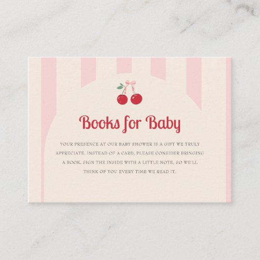Coquette Cherry op Top Baby shower Boeken voor Bab Informatiekaartje (Voorkant)