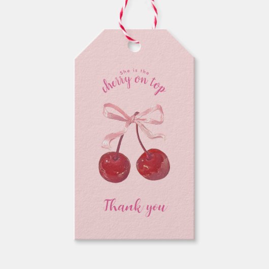 Coquette Cherry op Top Baby shower Cadeaulabel (Voorkant)