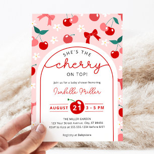 Coquette Cherry op Top Baby shower Invitation Kaart