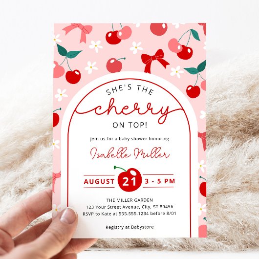Coquette Cherry op Top Baby shower Invitation Kaart