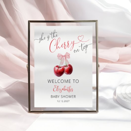 Coquette Cherry op Top Baby shower Welkom Poster